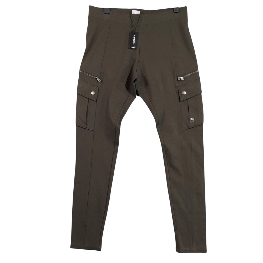 Express Cargo Leggings Women Size M Olive Green High Rise Zipper Utility Pants